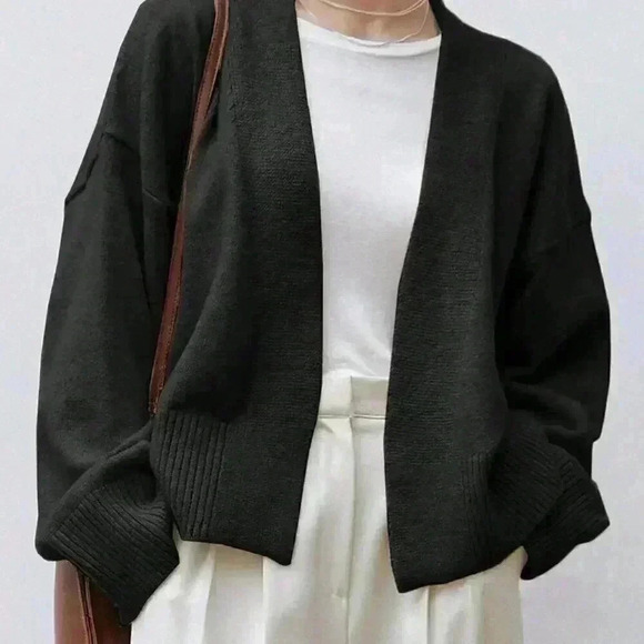 Black Casual Women's Drop Shoulder Belted Cardigan - Picture 5 of 5